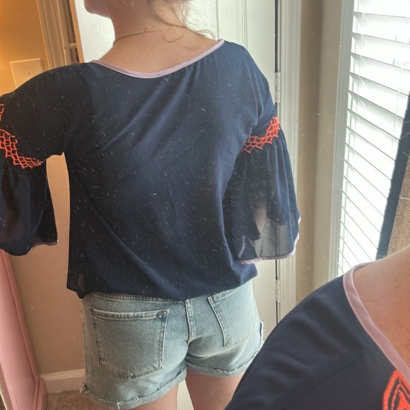 THML Blouse Navy Orange Sitching - Picture 3 of 3